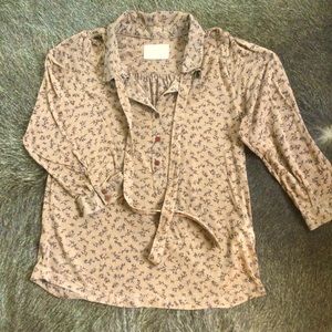 Zara Basic Brown Floral Peasant Blouse